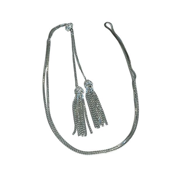 Sterling Silver Tassled Lariat Necklace Atasay Kuyumculuk Box Chain Adjustable - Picture 3 of 12